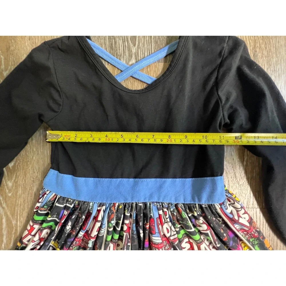 Star Wars Comic Print Dress Kids 10 Black Blue‎ Long Sleeve Cross Back Skirt